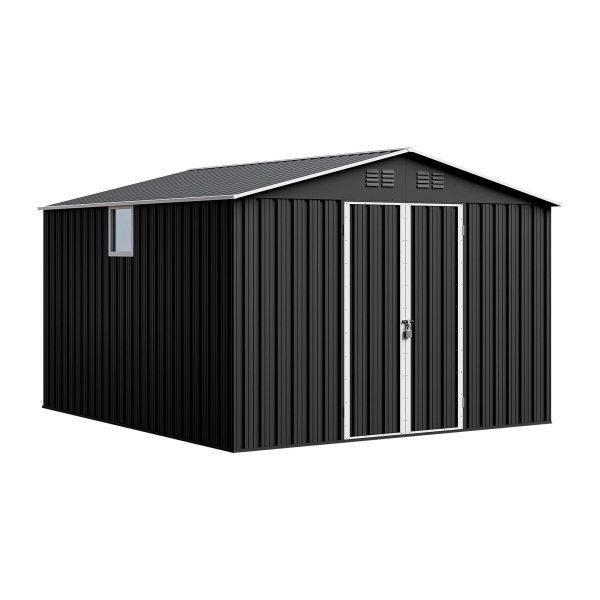 Domek narzędziowy metalowy NORDVIC Thor 283x313 cm - uchylne Drzwi, Ocynkowany, Dwuspadowy Dach, Wentylacja, Cold Grey